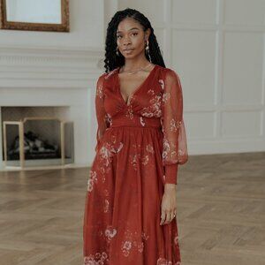 Baltic Born Layla Tulle Maxi Dress | Rust Floral Size L